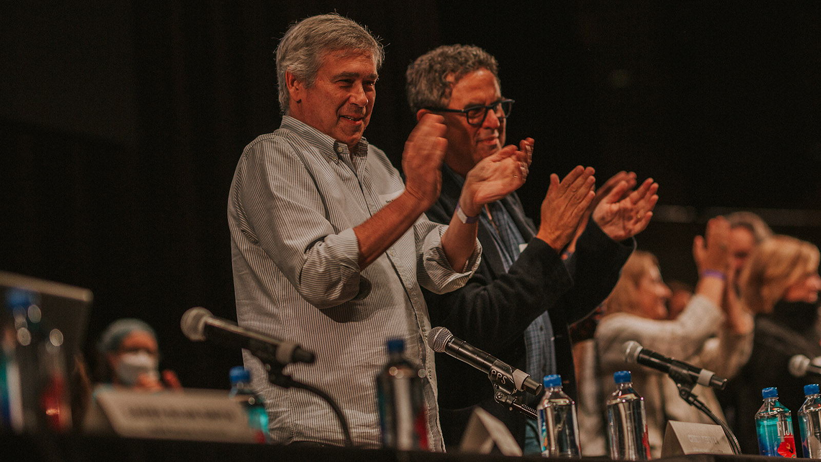 WGA Negotiating Committee Cochairs Chris Keyser and David A. Goodman